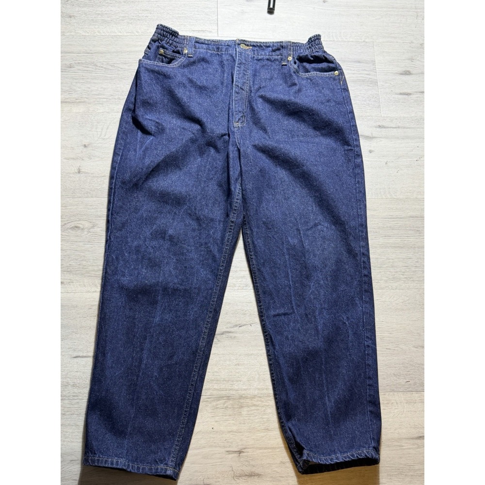 L.L.Bean Petite Elastic Waist Jeans XL Dark Wash Relaxed Denim VTG Y2K